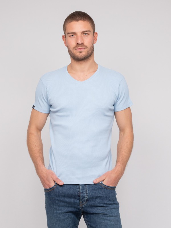 T shirt col V coton cottelé...
