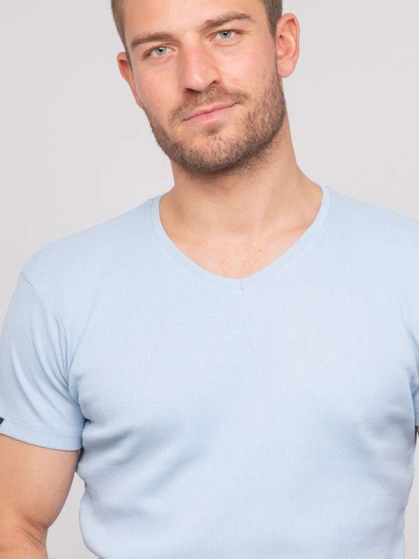 T shirt col V coton cottelé...