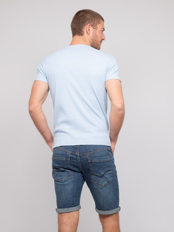 T shirt col V coton cottelé...