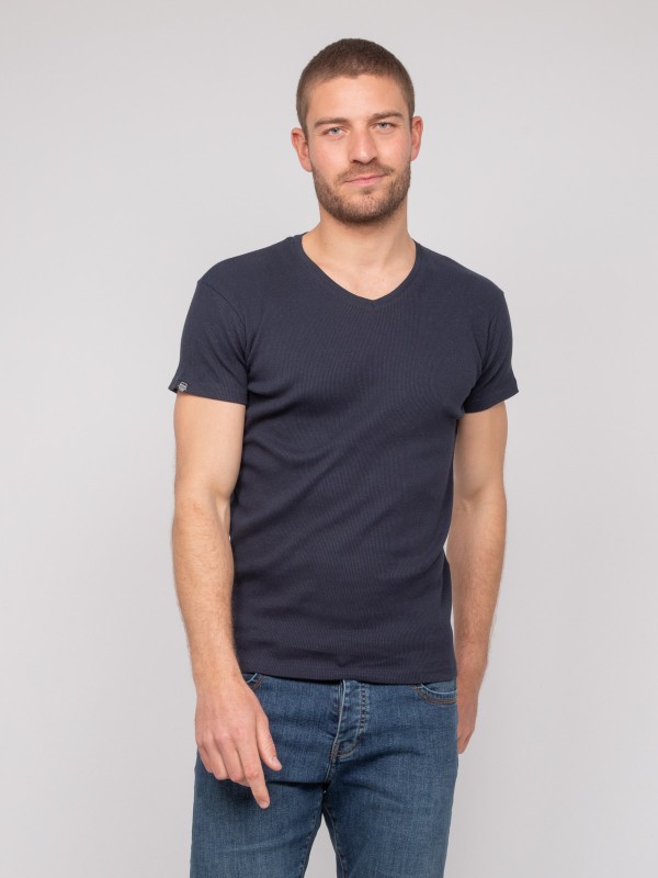 T shirt col V coton cottelé...