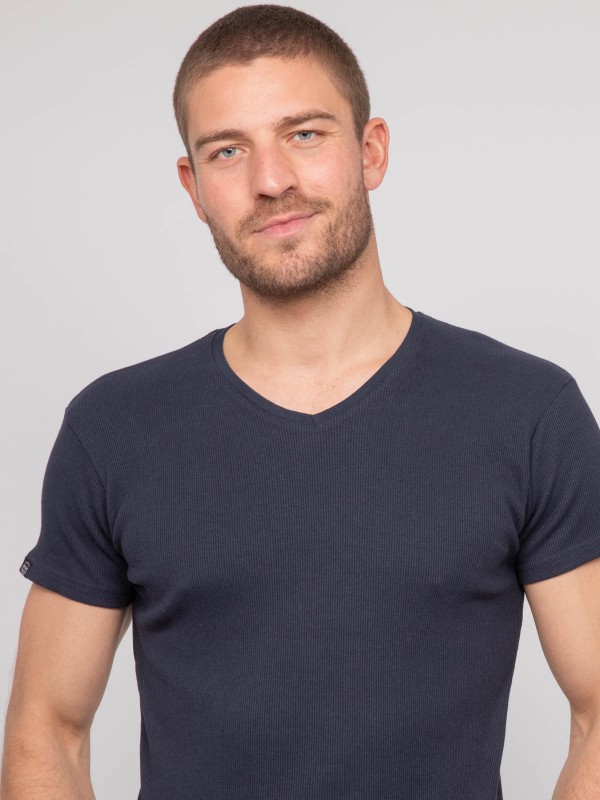 T shirt col V coton cottelé...