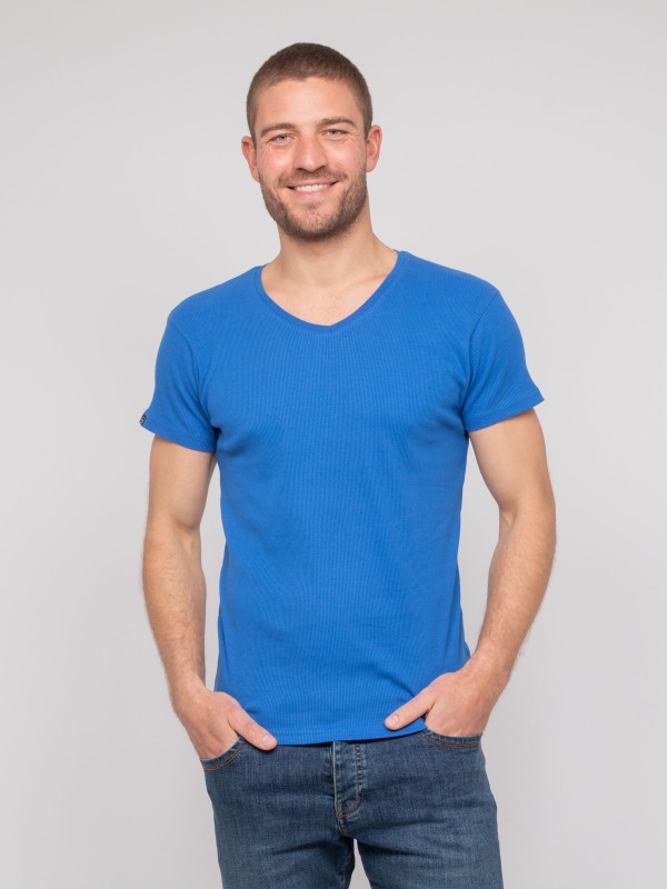 T shirt col V coton cottelé...