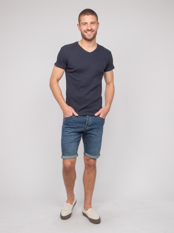 T shirt col V coton cottelé...