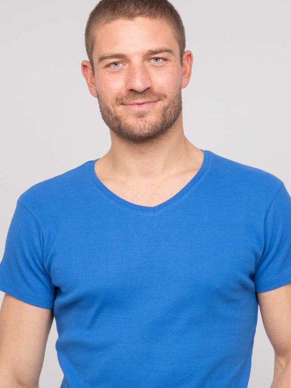 T shirt col V coton cottelé...