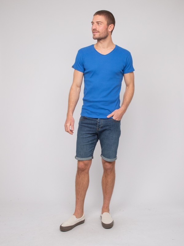 T shirt col V coton cottelé...