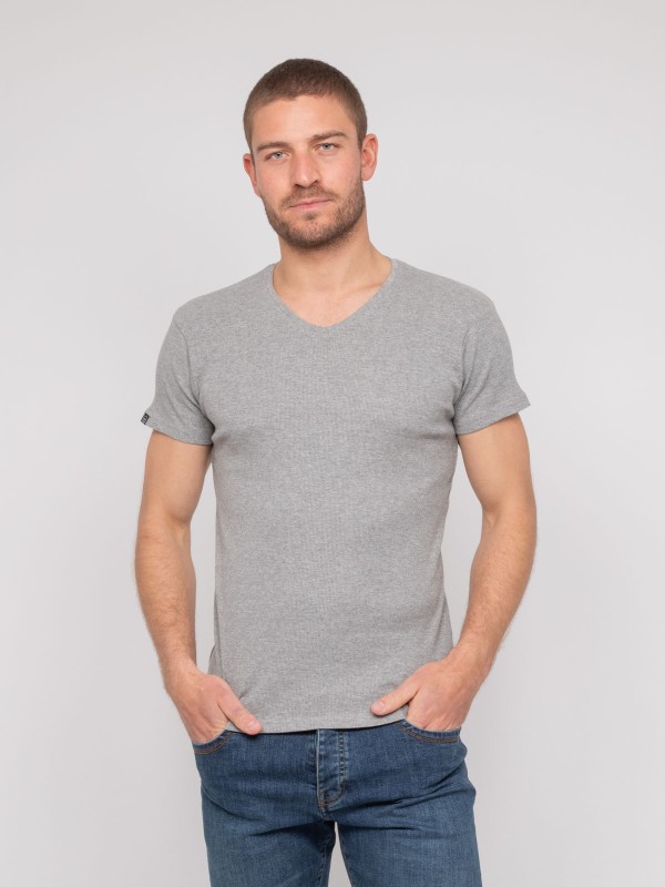 T shirt col V coton cottelé...