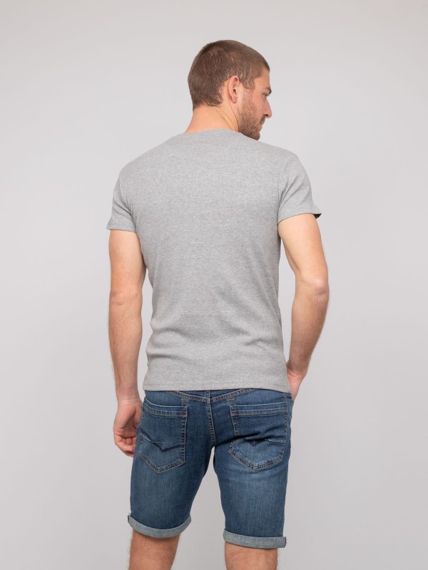 T shirt col V coton cottelé...