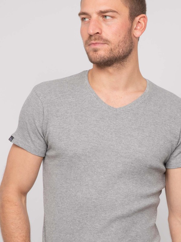 T shirt col V coton cottelé...