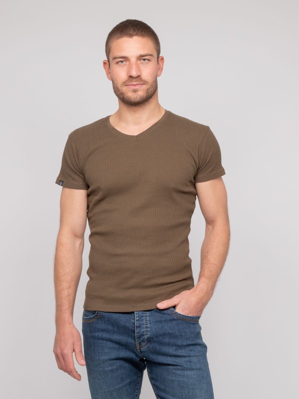 T shirt col V coton cottelé...