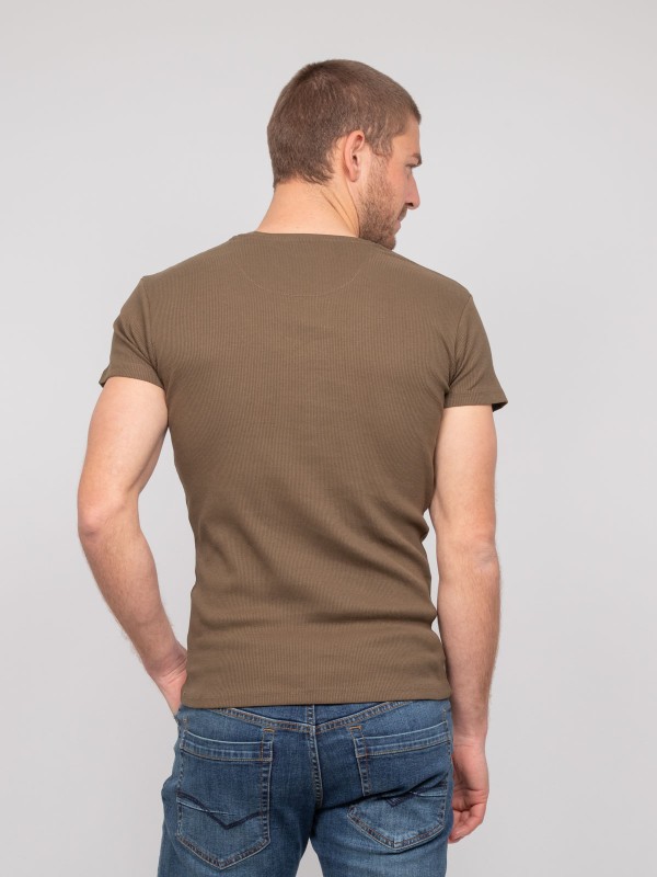 T shirt col V coton cottelé...