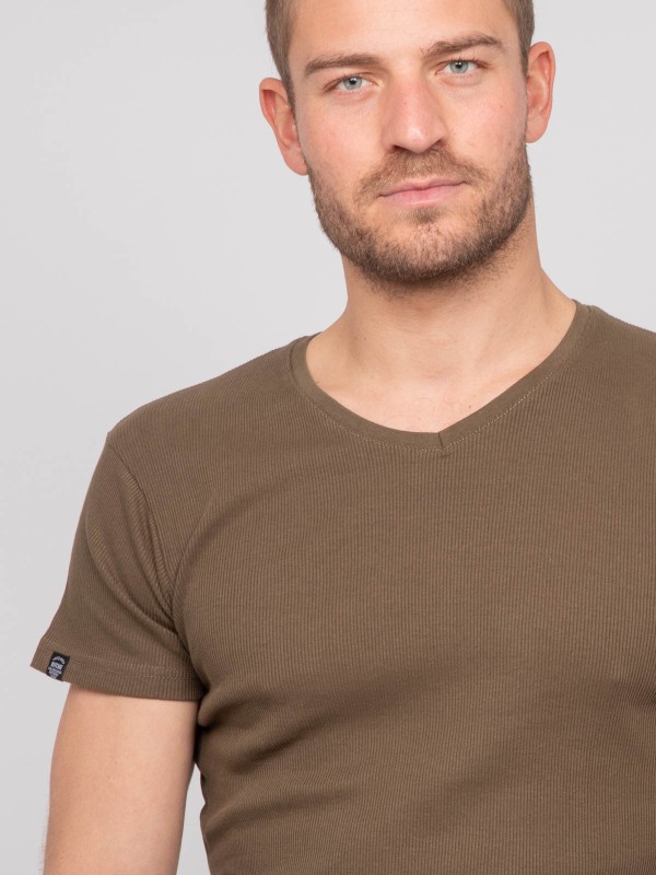 T shirt col V coton cottelé...