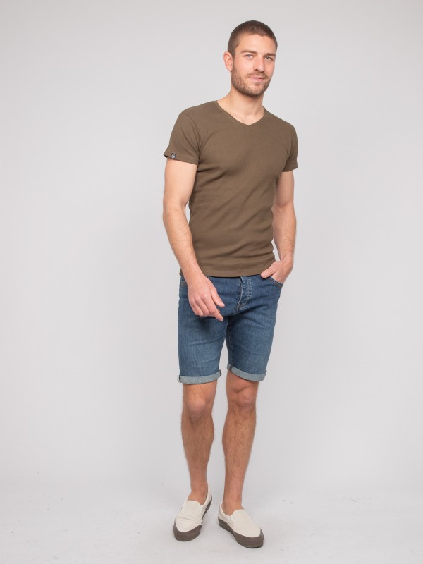 T shirt col V coton cottelé...