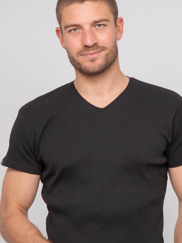 T shirt col V coton cottelé...