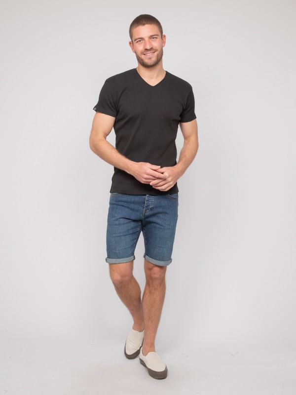 T shirt col V coton cottelé...