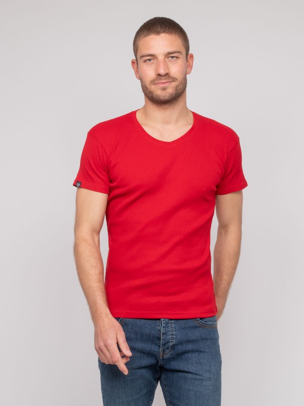 T shirt col V coton cottelé...
