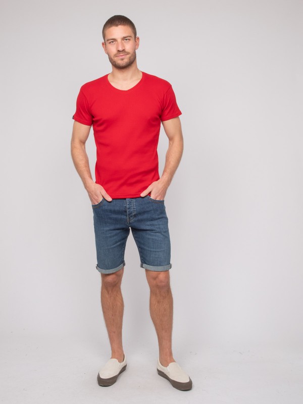 T shirt col V coton cottelé...