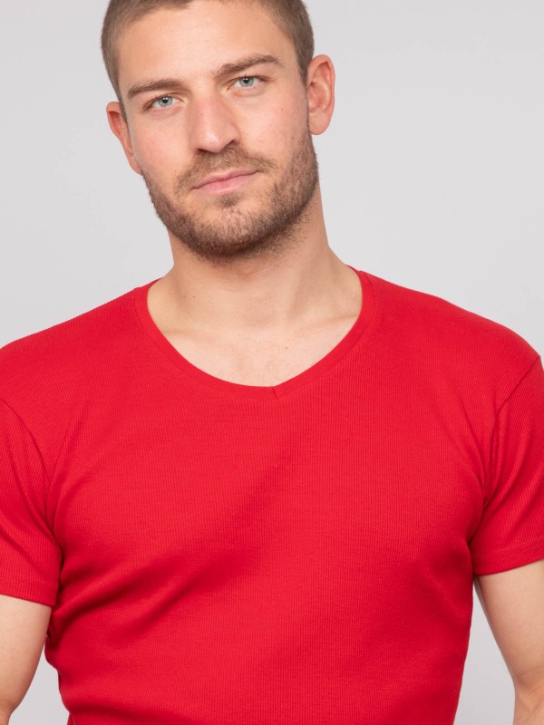 T shirt col V coton cottelé...
