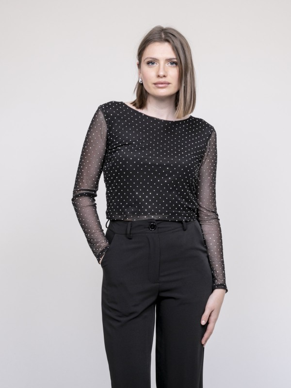 Top à strass FAVERELLE - Noir