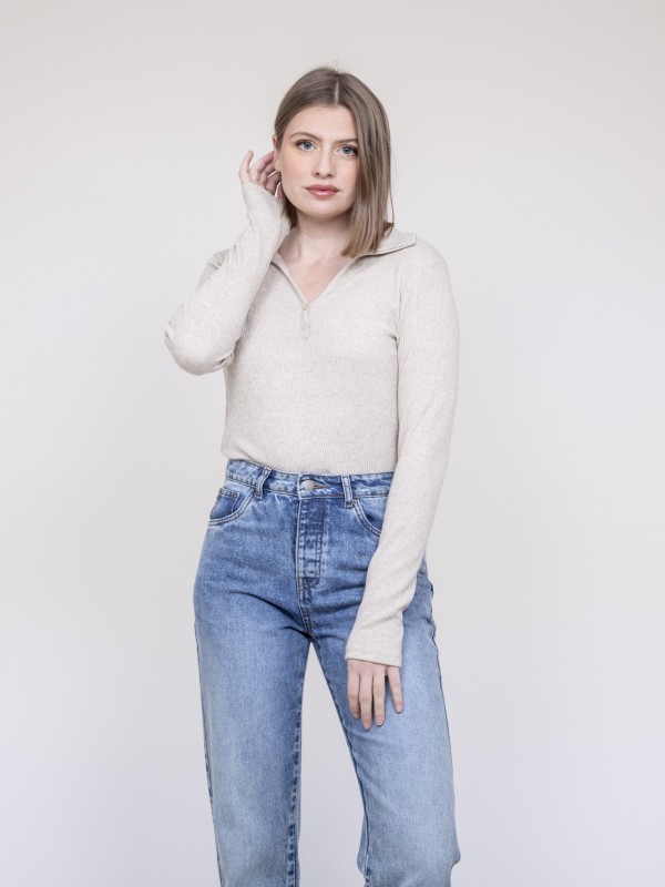 Top col polo FRANINA - Ecru