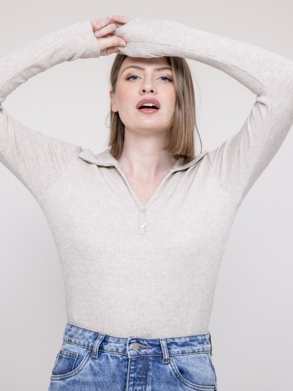 Top col polo FRANINA - Ecru