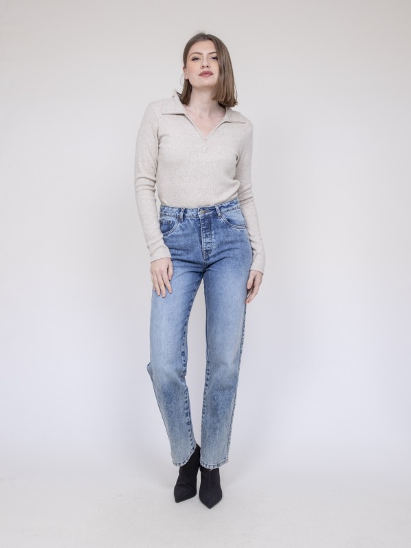 Top col polo FRANINA - Ecru