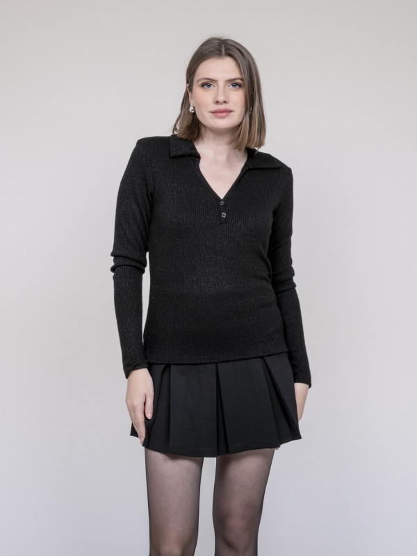 Top col polo FRANINA - Noir