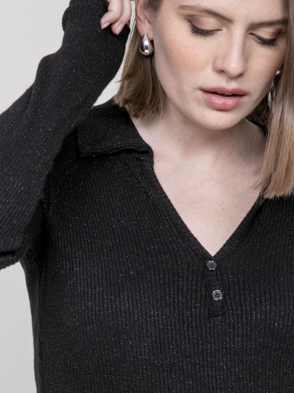 Top col polo FRANINA - Noir