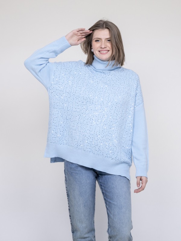 Pull col roulé à sequins...