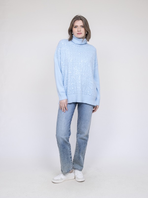 Pull col roulé à sequins...