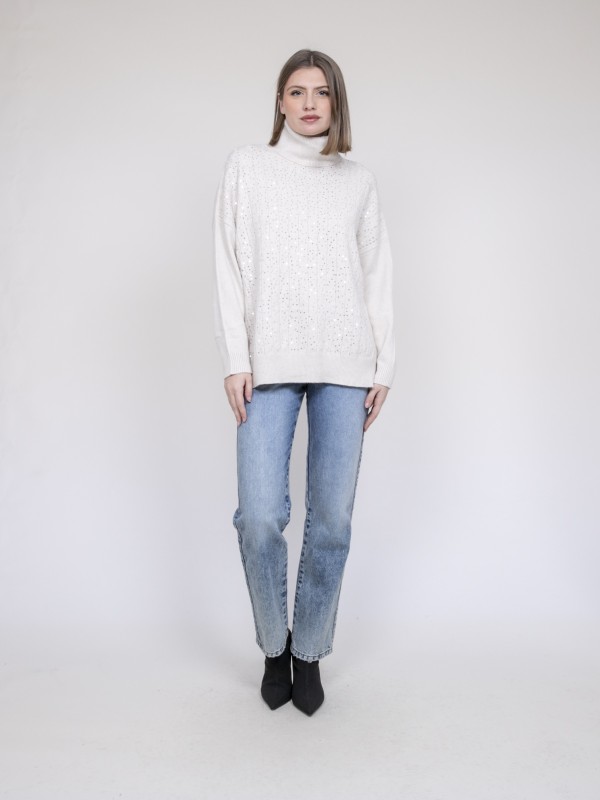 Pull col roulé à sequins...