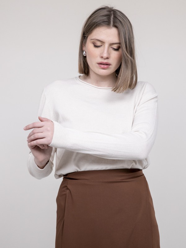 Pull col rond KATOLIE - Ecru