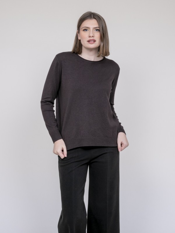 Pull col rond KATOLIE - Marron