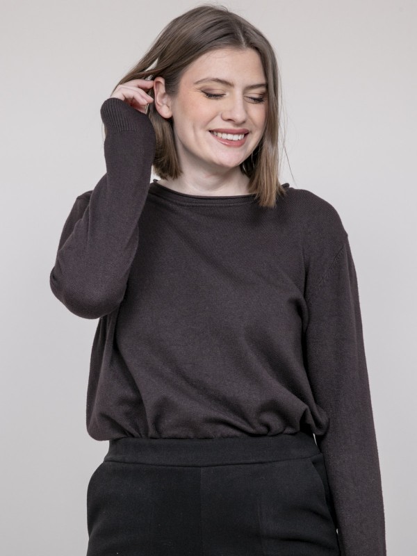 Pull col rond KATOLIE - Marron