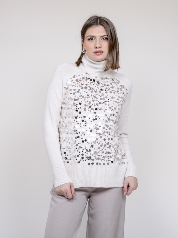 Pull col roulé à sequins...