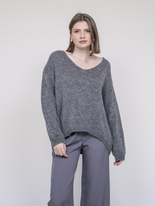 Pull col V KLORIANE - Gris