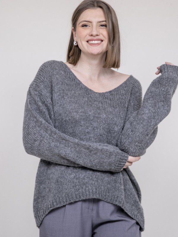 Pull col V KLORIANE - Gris
