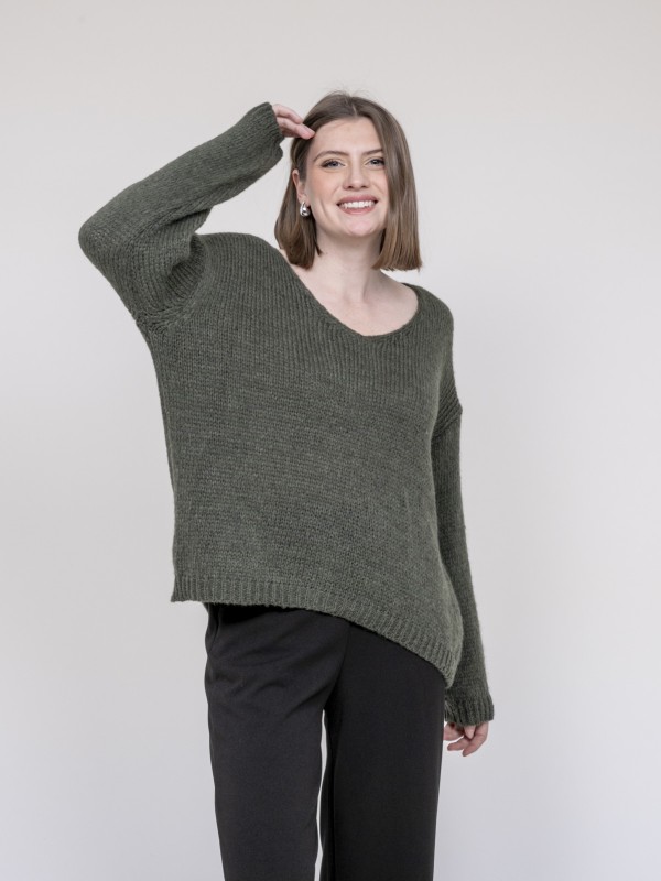 Pull col V KLORIANE - Kaki