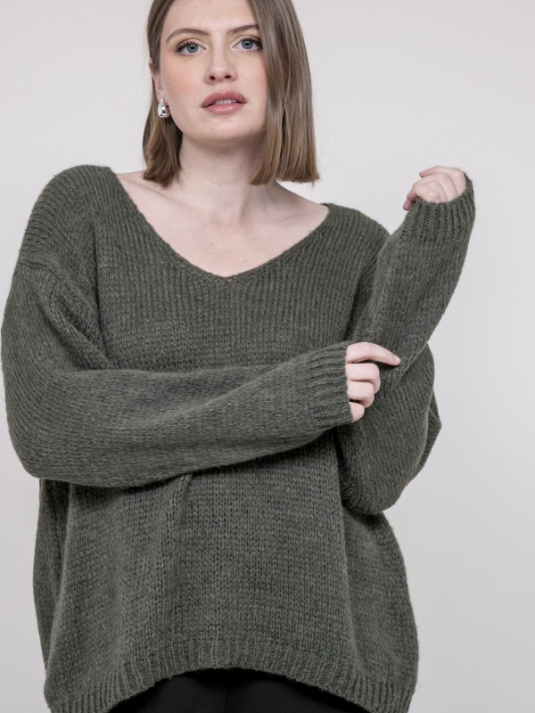 Pull col V KLORIANE - Kaki