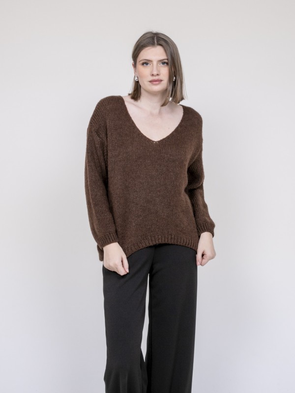 Pull col V KLORIANE - Marron