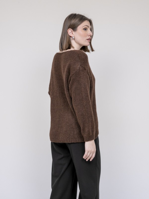 Pull col V KLORIANE - Marron