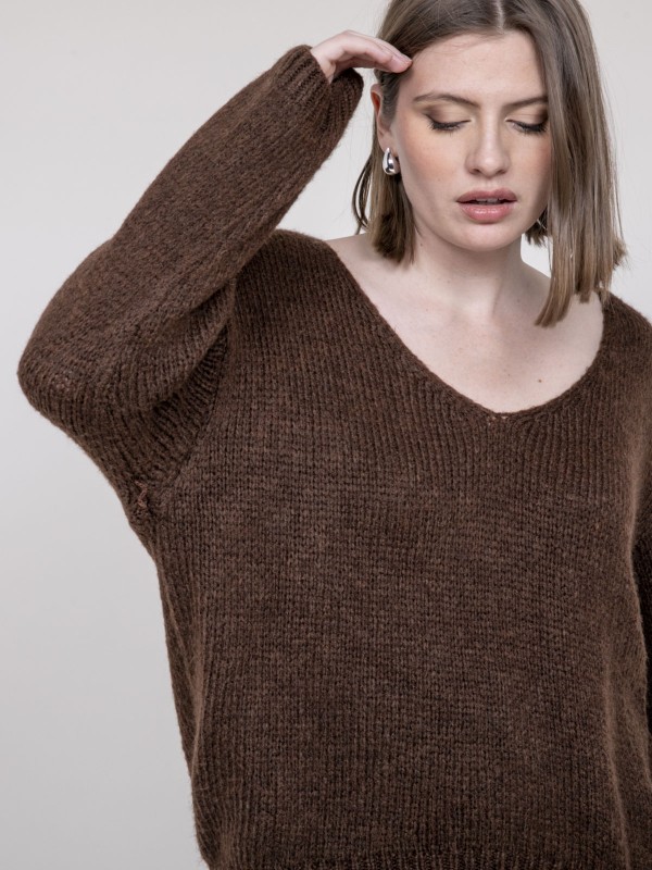 Pull col V KLORIANE - Marron