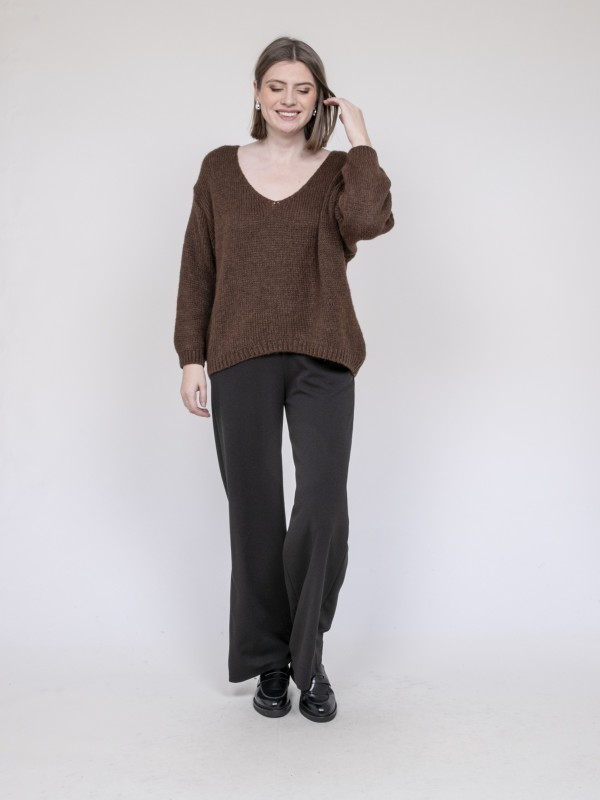 Pull col V KLORIANE - Marron