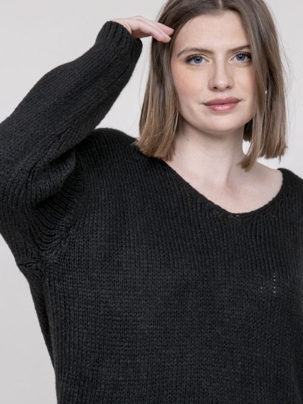 Pull col V KLORIANE - Noir