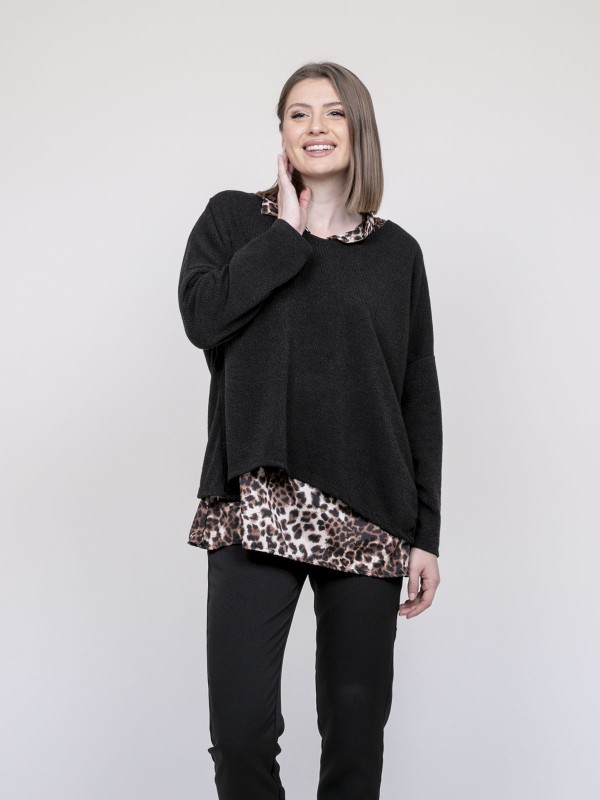 Pull 2 en 1 chemise léopard...