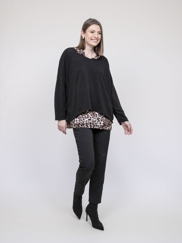 Pull 2 en 1 chemise léopard...