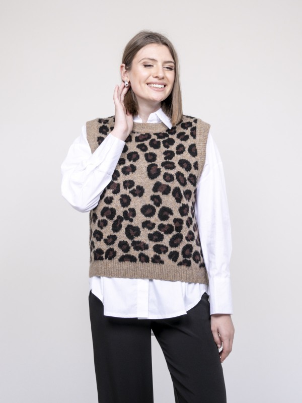 Pull sans manche léopard...
