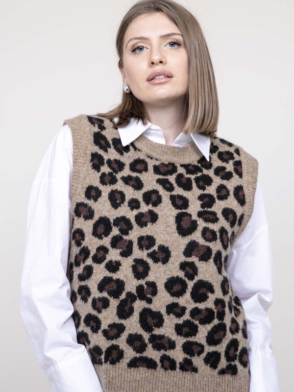 Pull sans manche léopard...