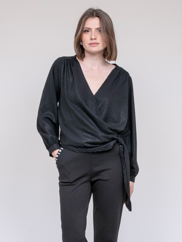 Blouse satinée ONESTA - Noir
