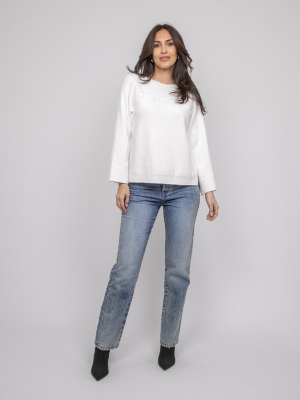 Pull col bateau avec strass...