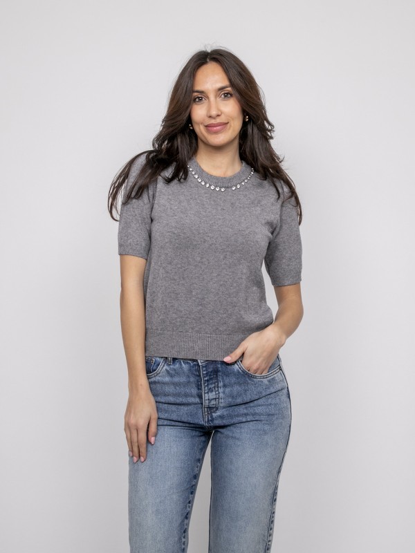 Pull manche courte strass...